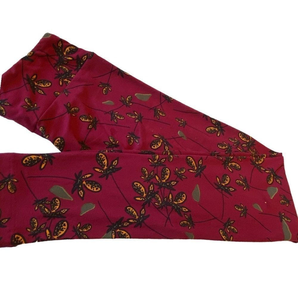 1267 LuLaRoe Leggings Size OS Maroon Black Floral Abstract Print New